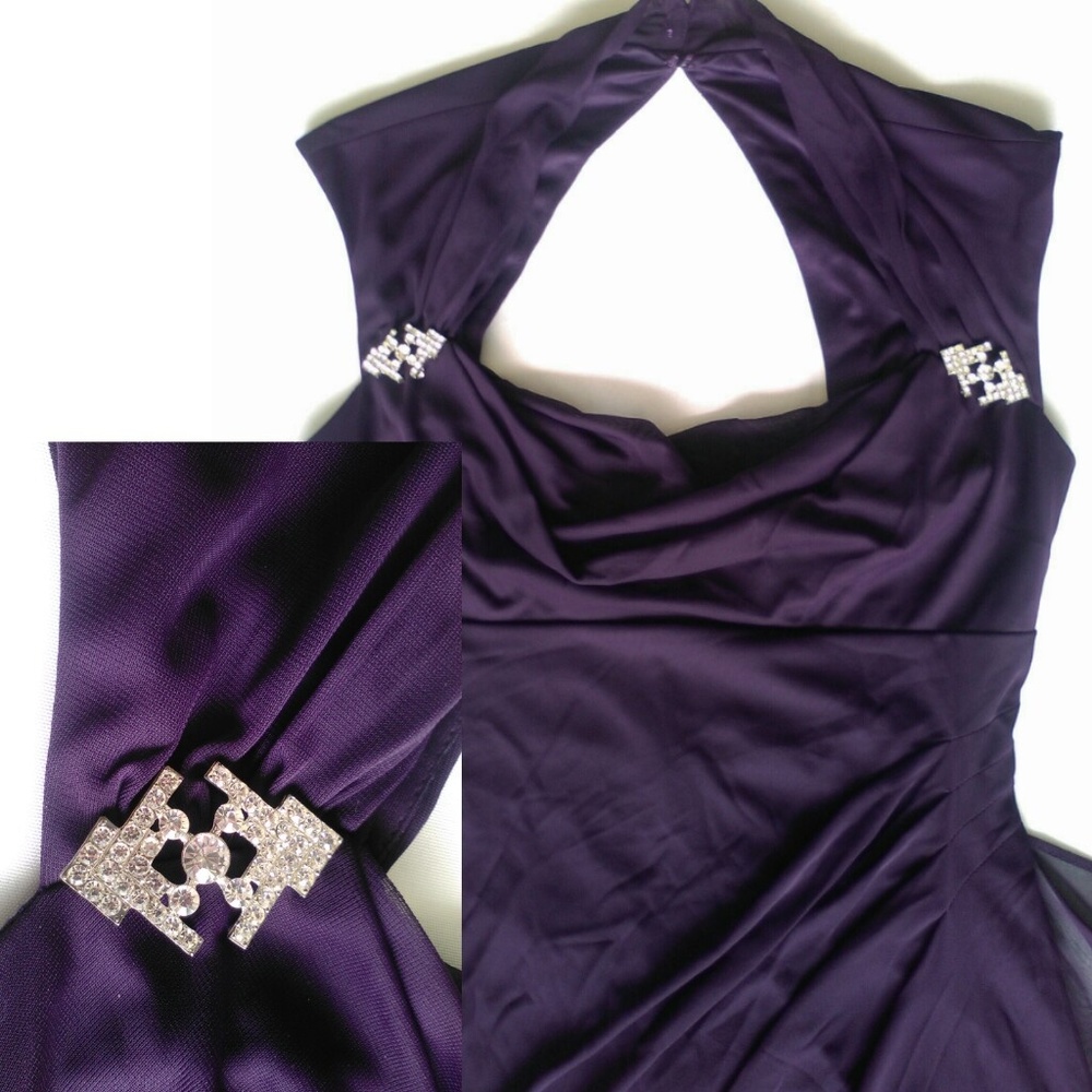Embellished Purple Ruched Chiffon Empire Wrap Prom Gown Dress R&M Richards Sz 12 - Picture 4 of 8